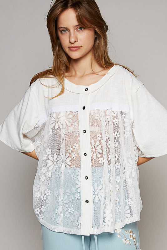 POL Round Neck Short Sleeve Lace Top - The Goddess Galleries