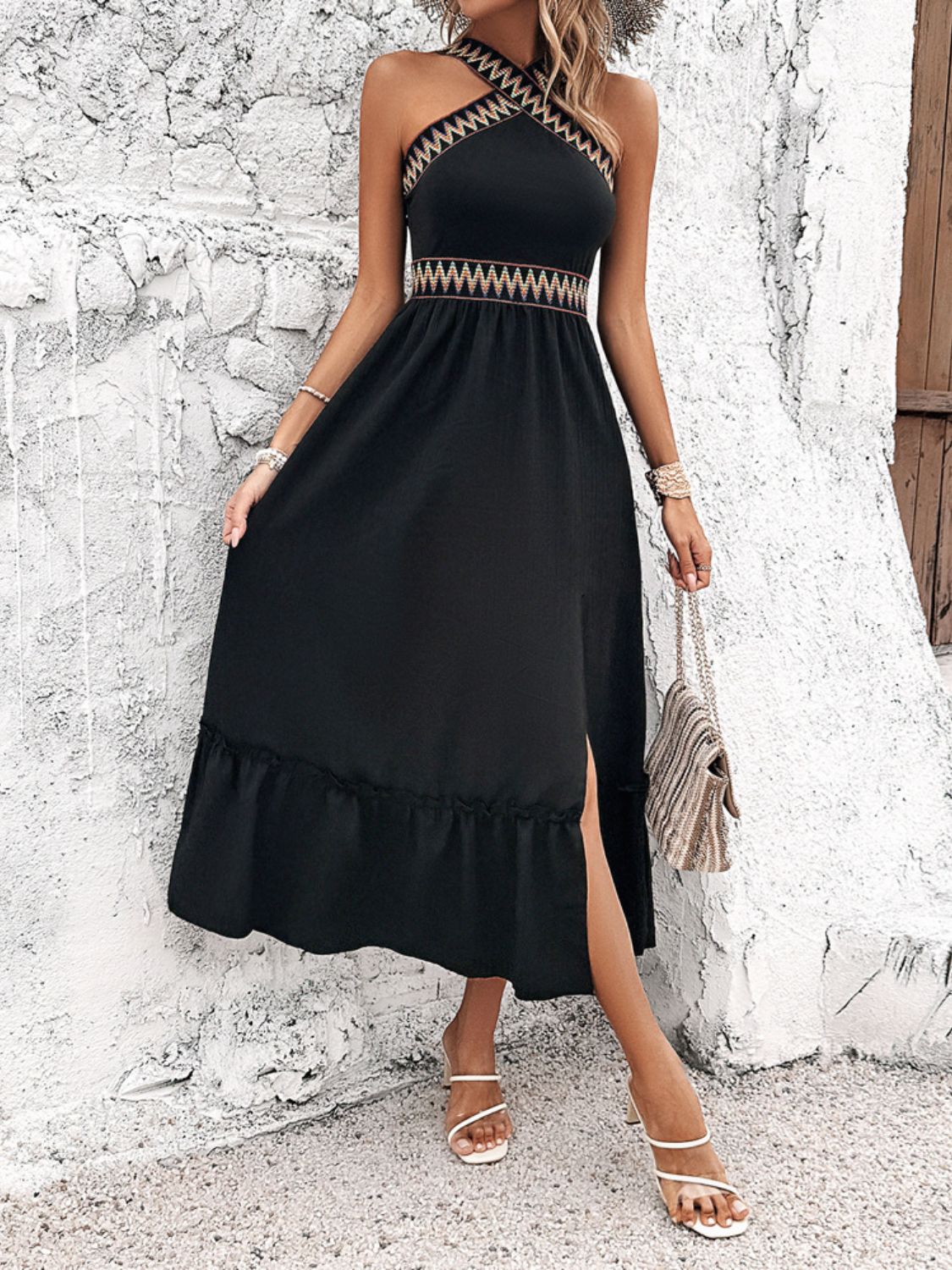 Devine Ruffled Slit Sleeveless Midi Dress - The Goddess Galleries