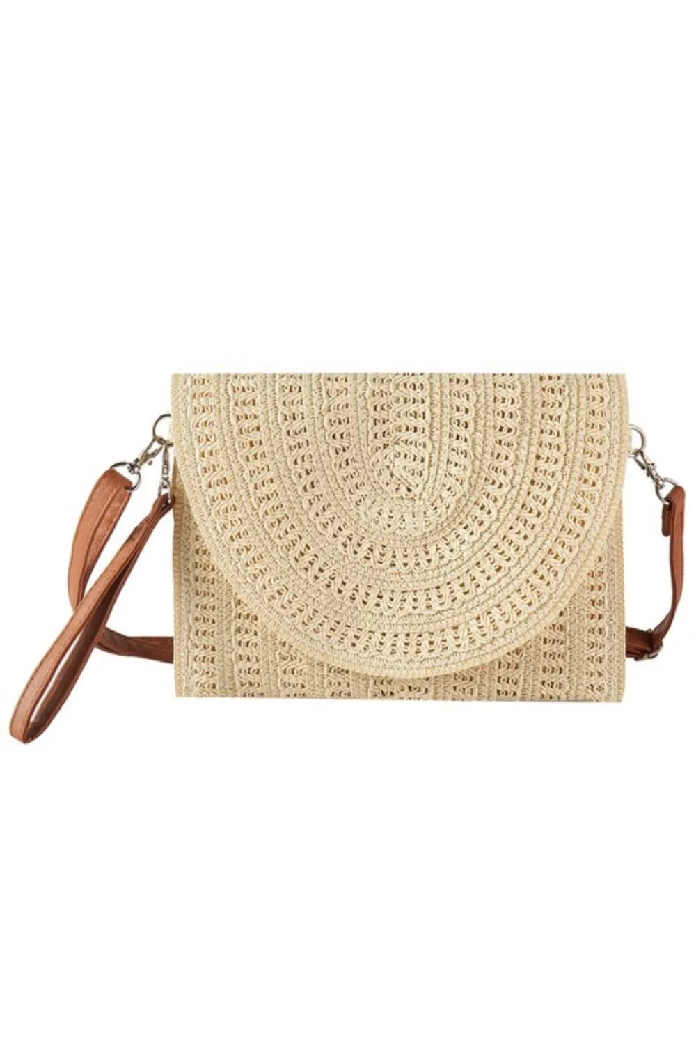Fame Woven Pattern Straw Crossbody Bag - The Goddess Galleries