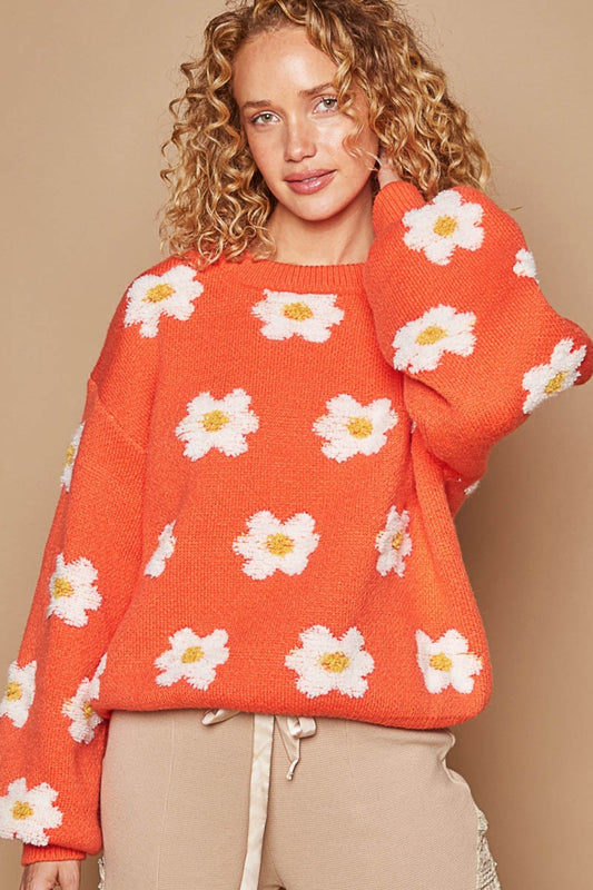 POL Daisy Pattern Drop Shoulder Sweater - The Goddess Galleries