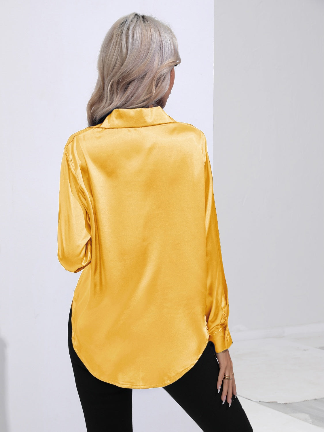 Collared Neck Buttoned Long Sleeve Shirt - The Goddess Galleries