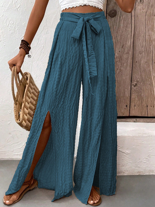 Honey Tied Slit Wide Leg Pants - The Goddess Galleries
