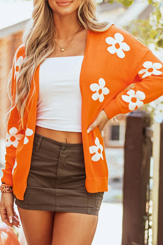 Flower Open Front Long Sleeve Cardigan - The Goddess Galleries