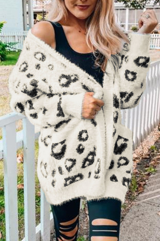 Leopard Open Front Cardigan with Pockets - The Goddess Galleries