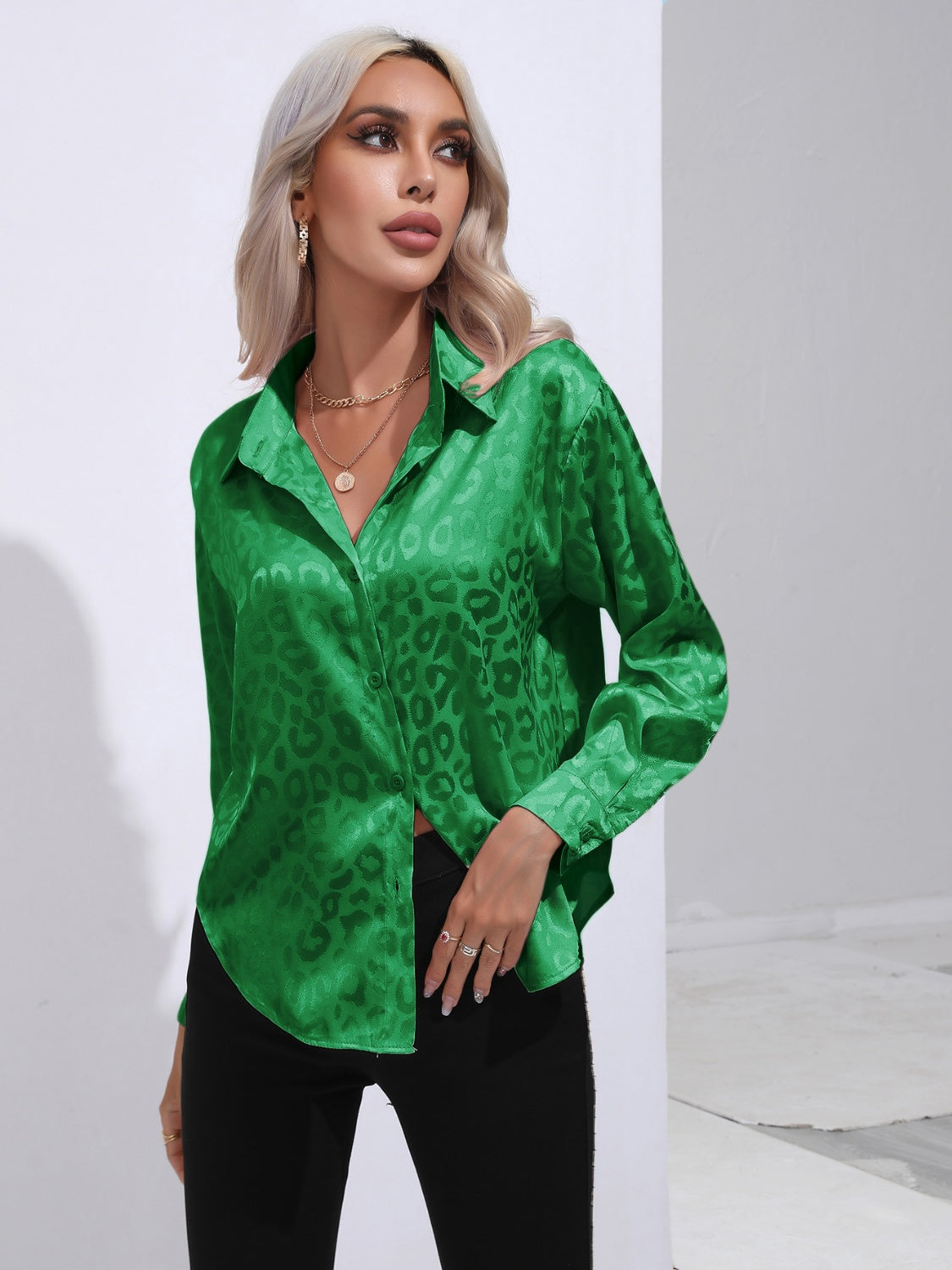 Printed Collared Neck Buttoned Shirt - The Goddess Galleries