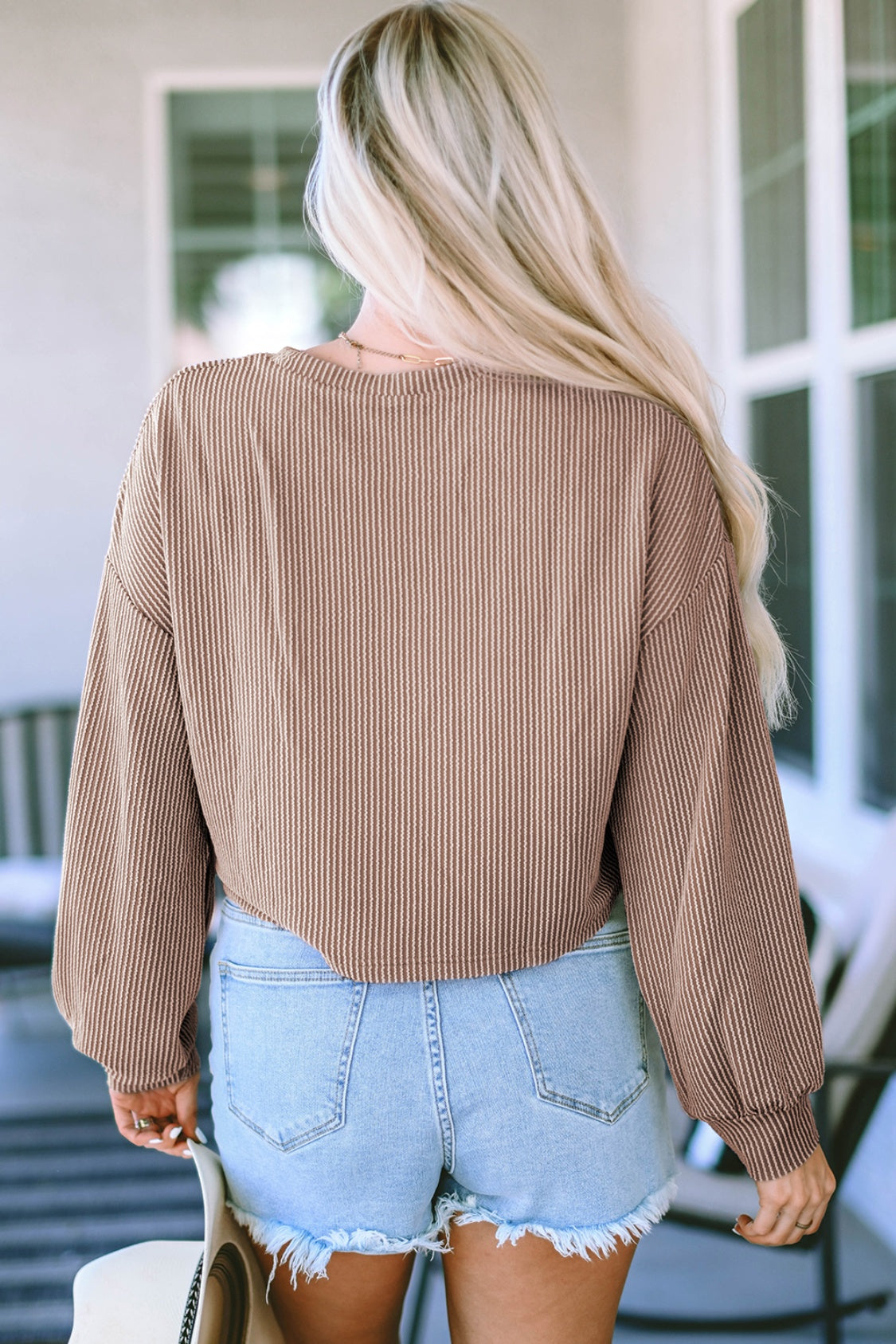 Round Neck Drop Shoulder Long Sleeve Top - The Goddess Galleries