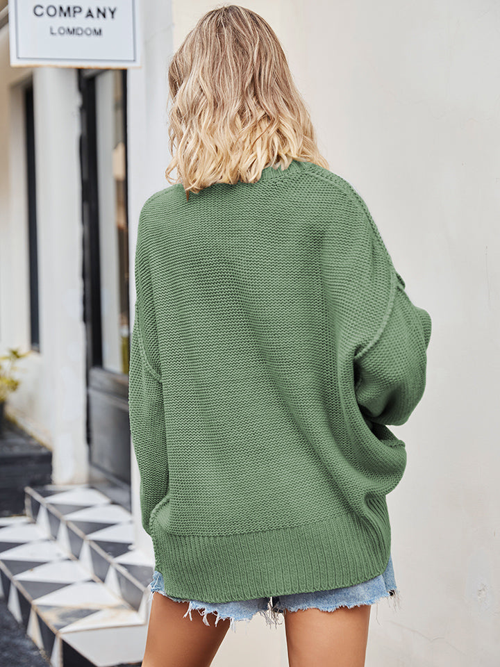 V-Neck Ribbed Dropped Shoulder Knit Top - The Goddess Galleries