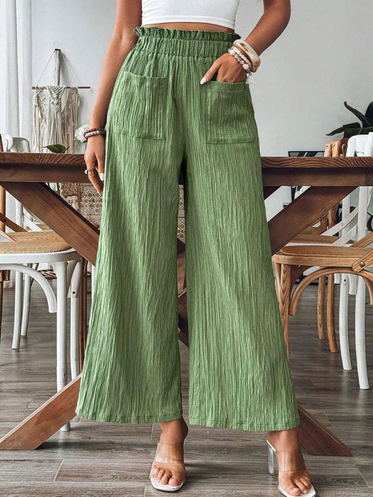 Pocketed Elastic Waist Wide Leg Pants - The Goddess Galleries