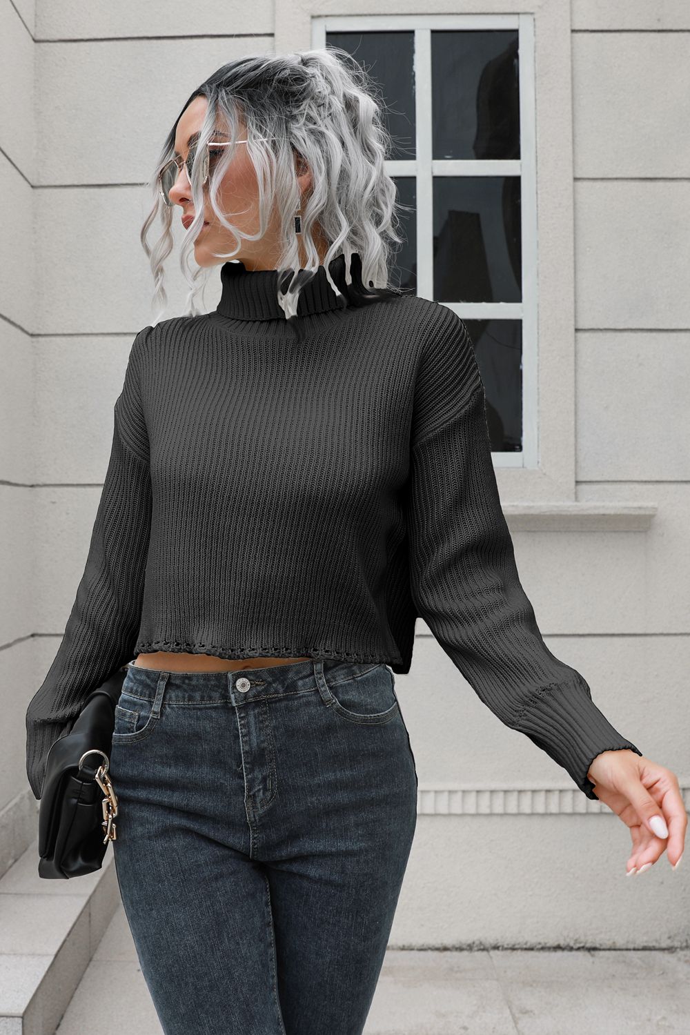 Turtleneck Dropped Shoulder Sweater - The Goddess Galleries
