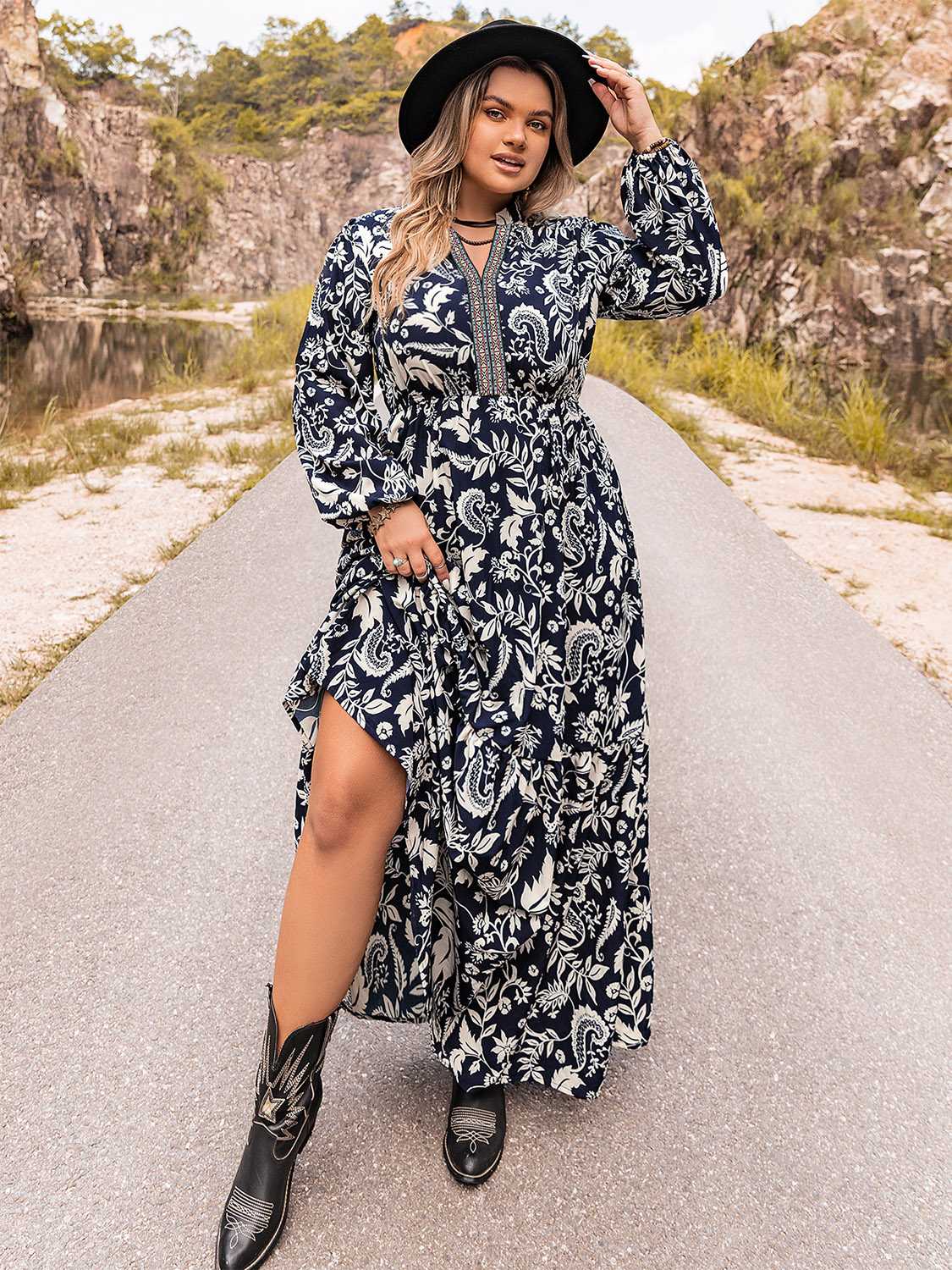Plus Size Long Sleeve Maxi Dress - The Goddess Galleries