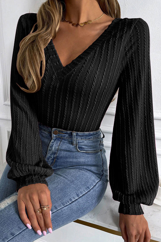 V-Neck Long Sleeve Knit Top - The Goddess Galleries