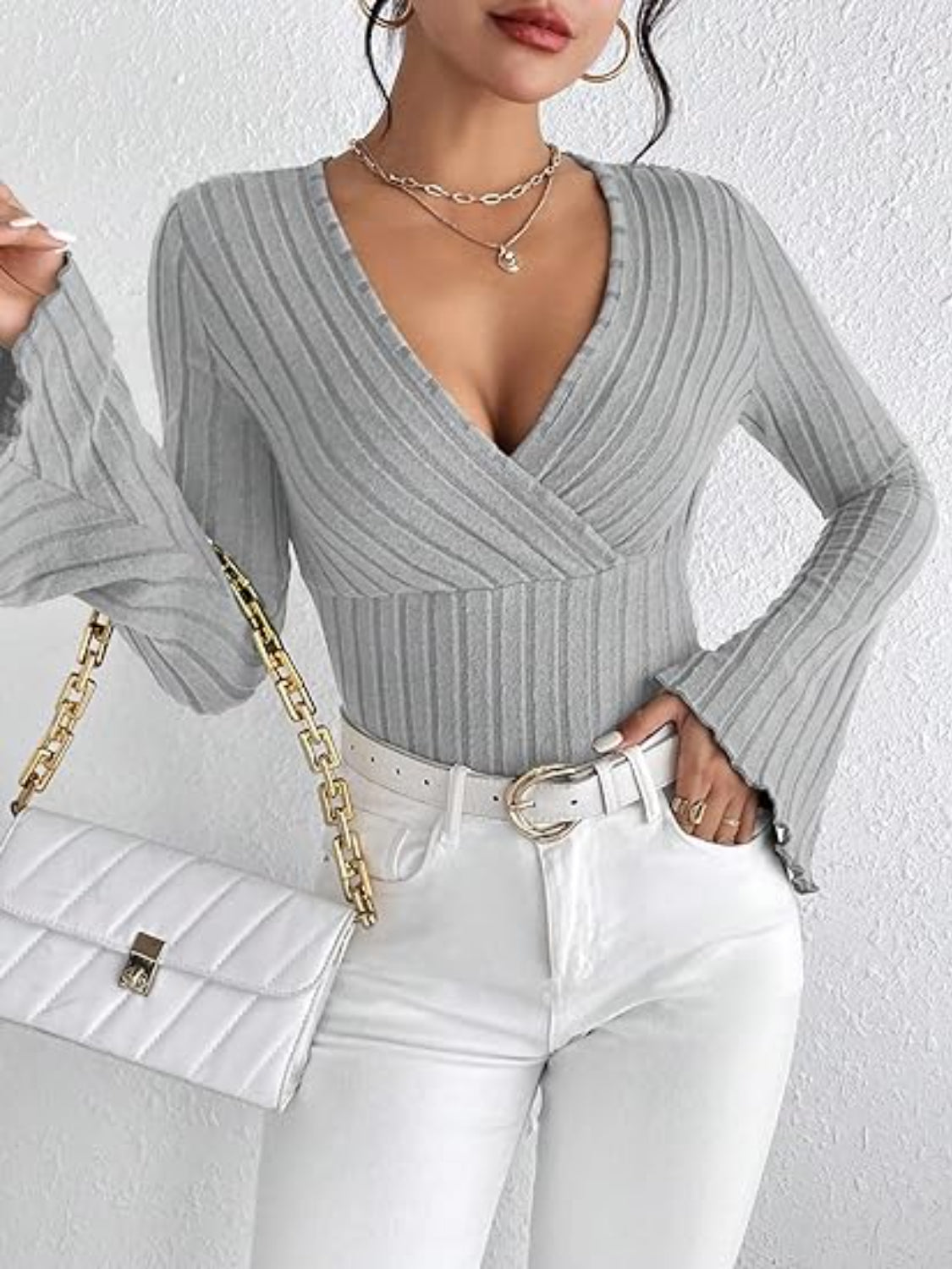 Ribbed Flare Sleeve Top - The Goddess Galleries