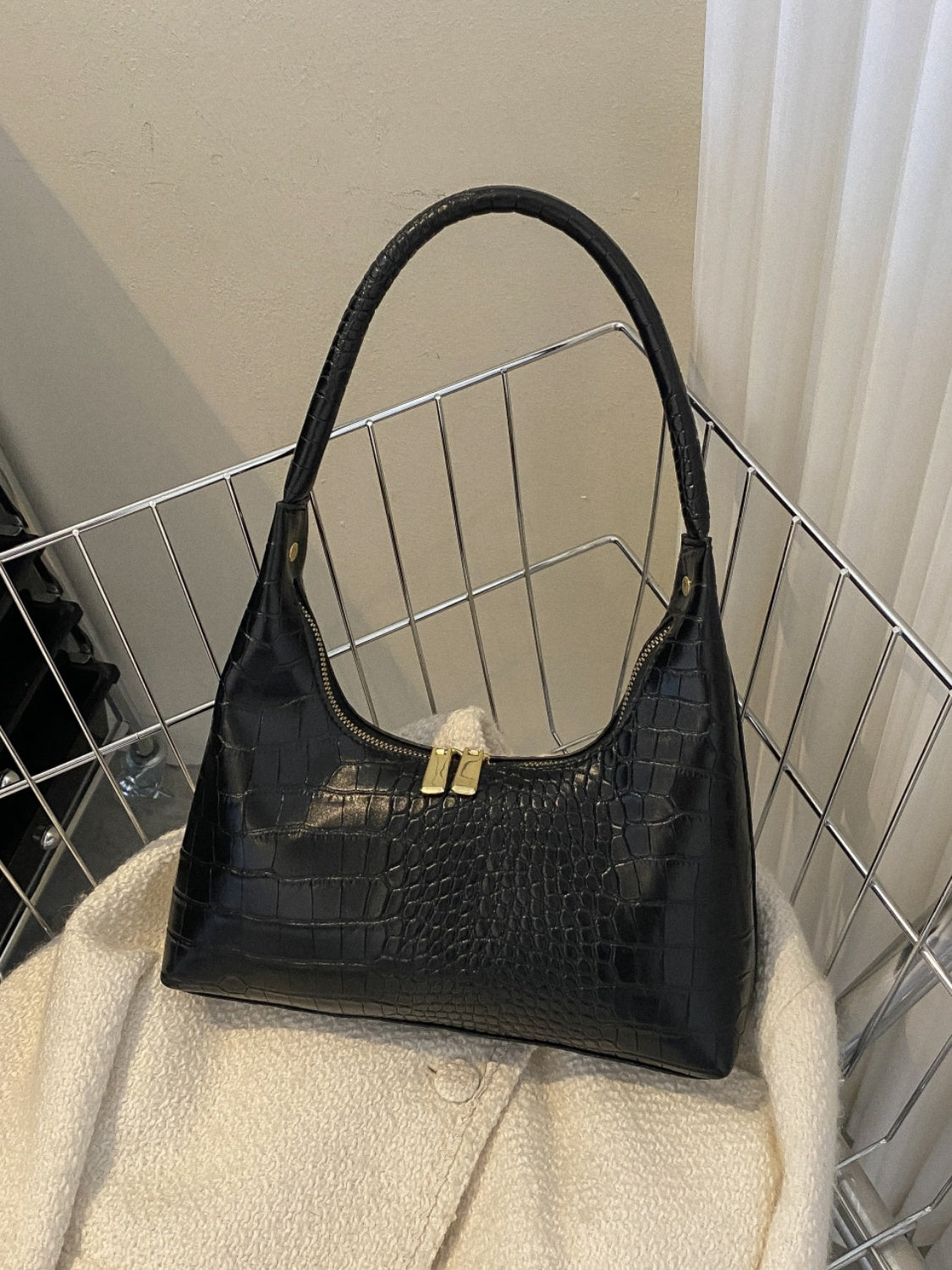 Crocodile Grain Shoulder Bag - The Goddess Galleries
