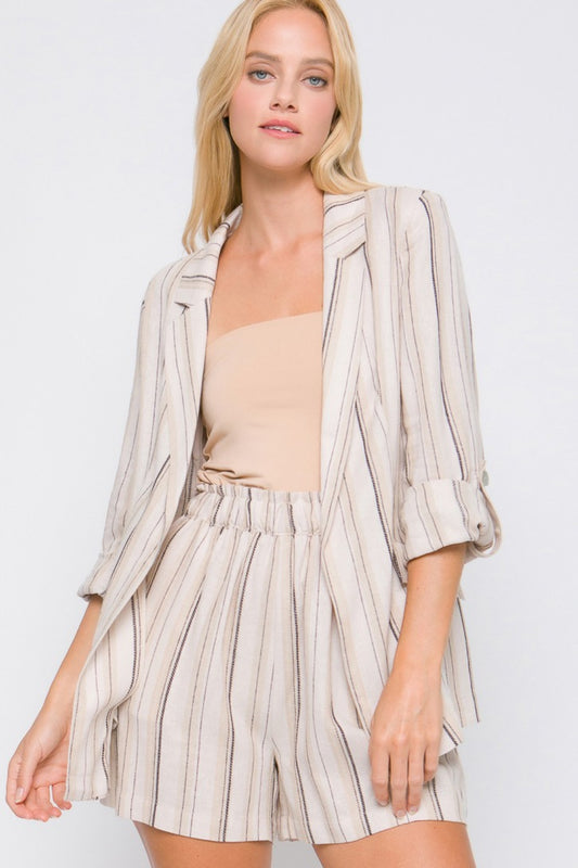 Love Tree Linen Woven Striped Blazer - The Goddess Galleries