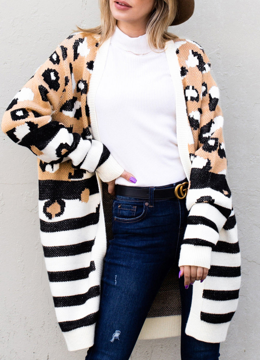 Striped Open Front Longline Cardigan - The Goddess Galleries