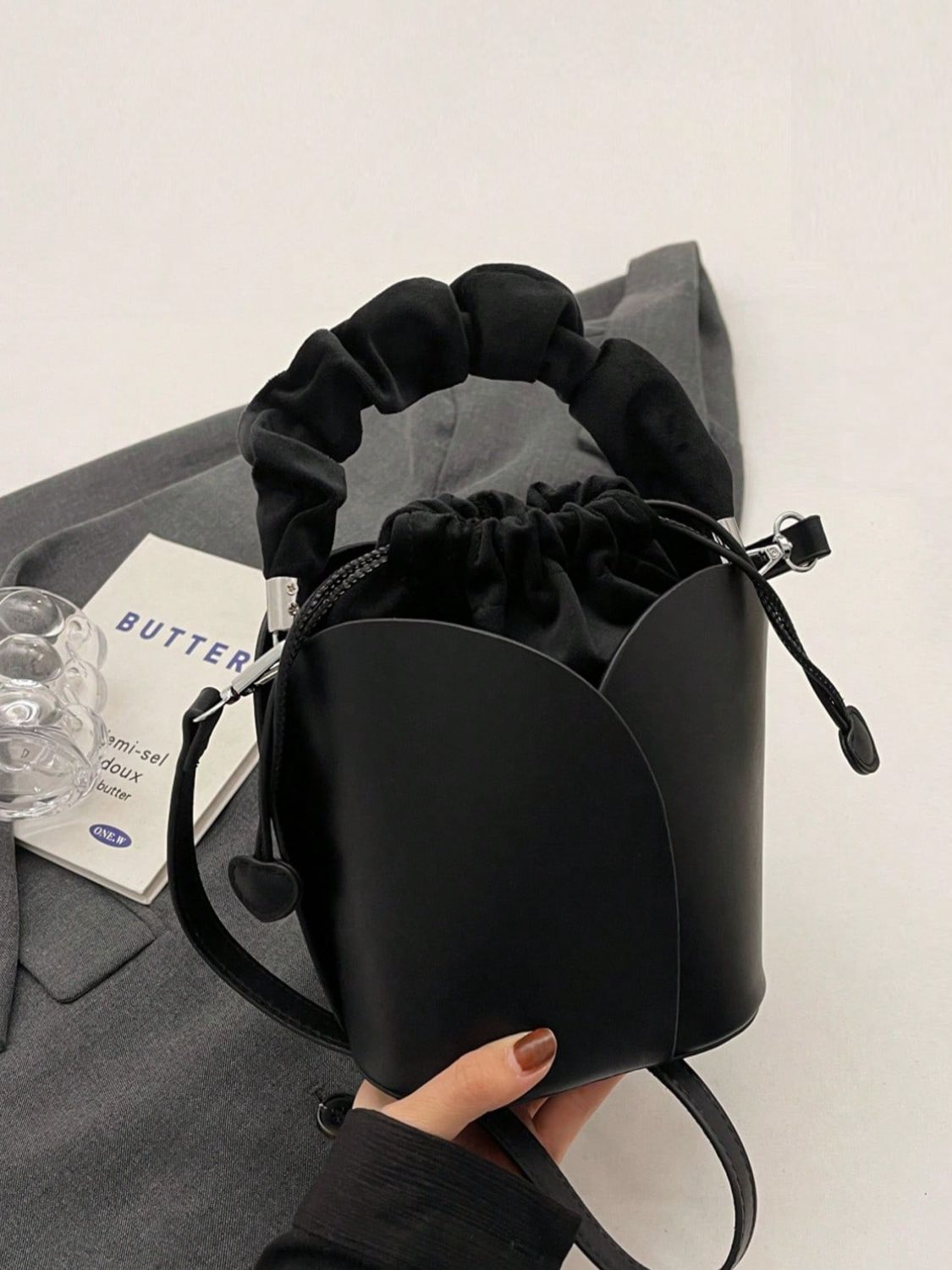 PU Leather Drawstring Bucket Bag - The Goddess Galleries