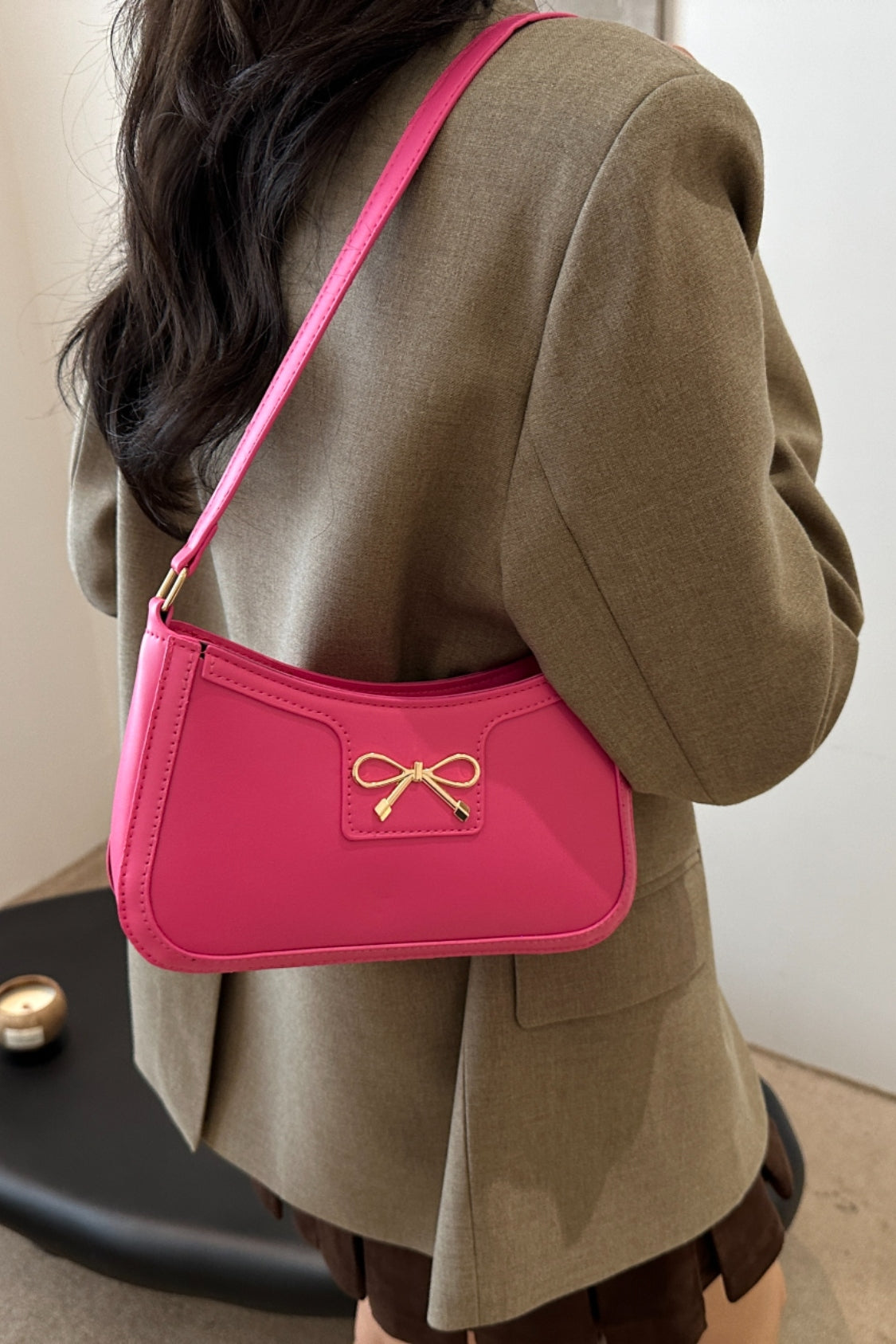 Bow Trim PU Leather Shoulder Bag - The Goddess Galleries
