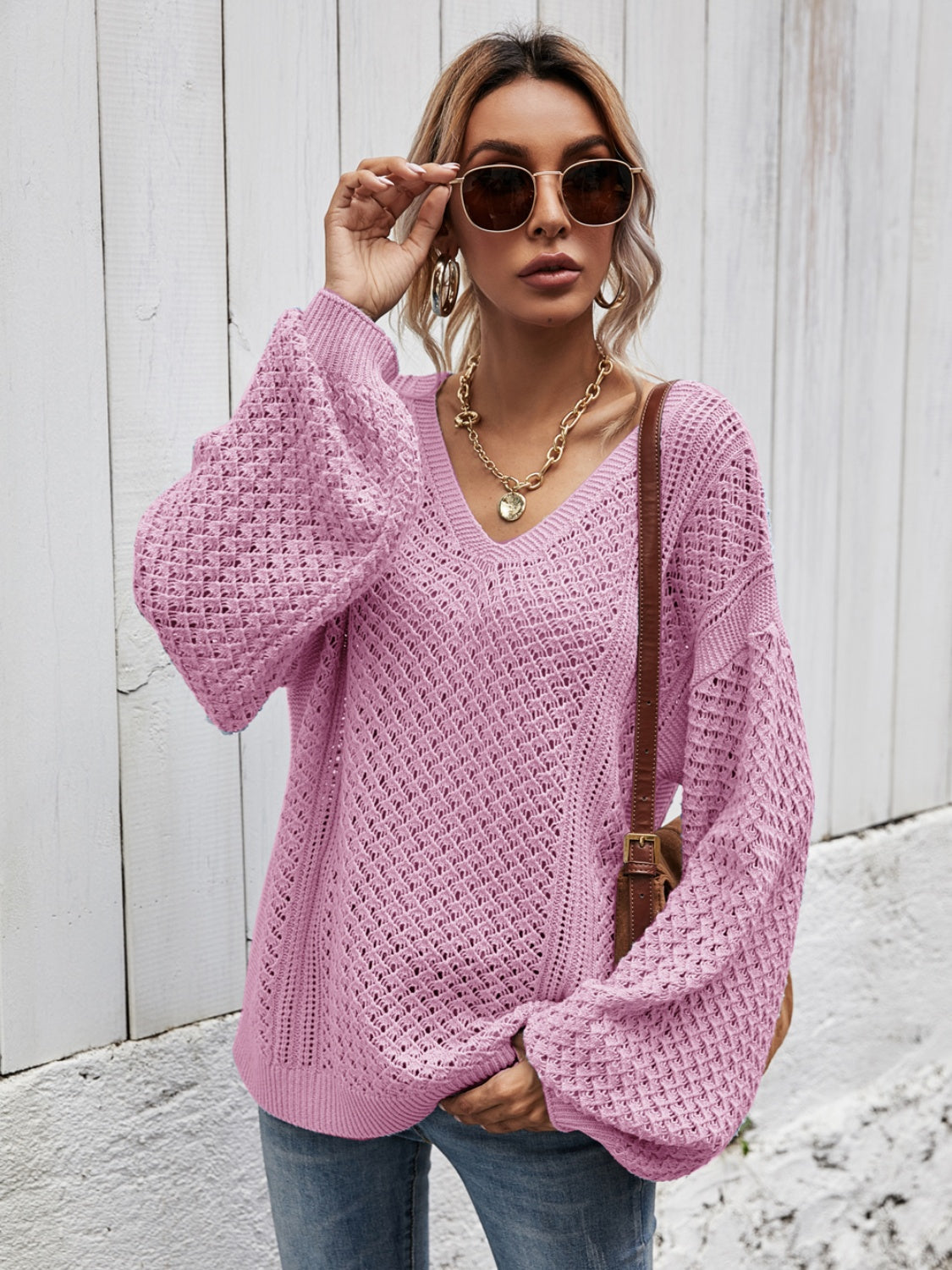 Angel Wings V-Neck Dropped Shoulder Sweater - The Goddess Galleries