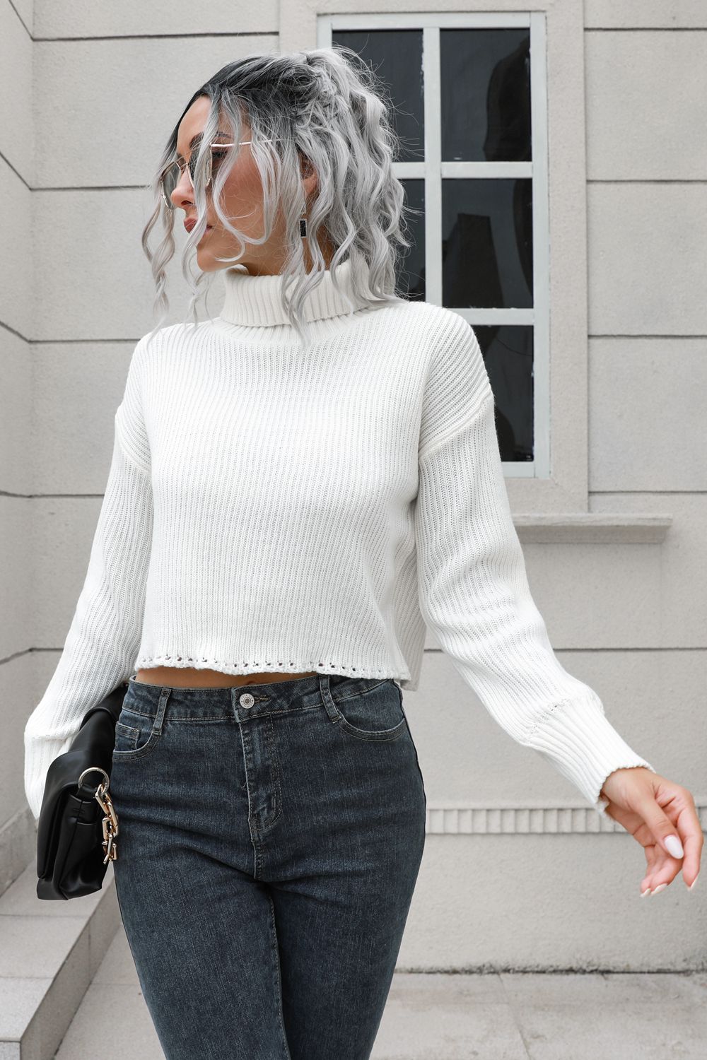 Turtleneck Dropped Shoulder Sweater - The Goddess Galleries
