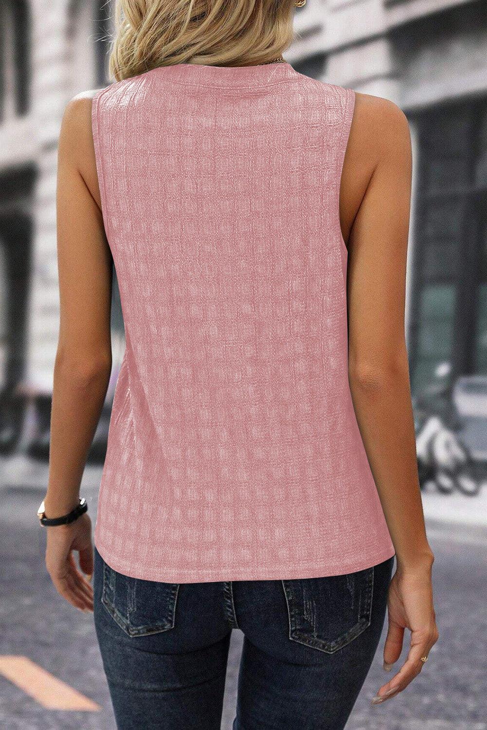 Solid Notched Sleeveless Blouse - The Goddess Galleries