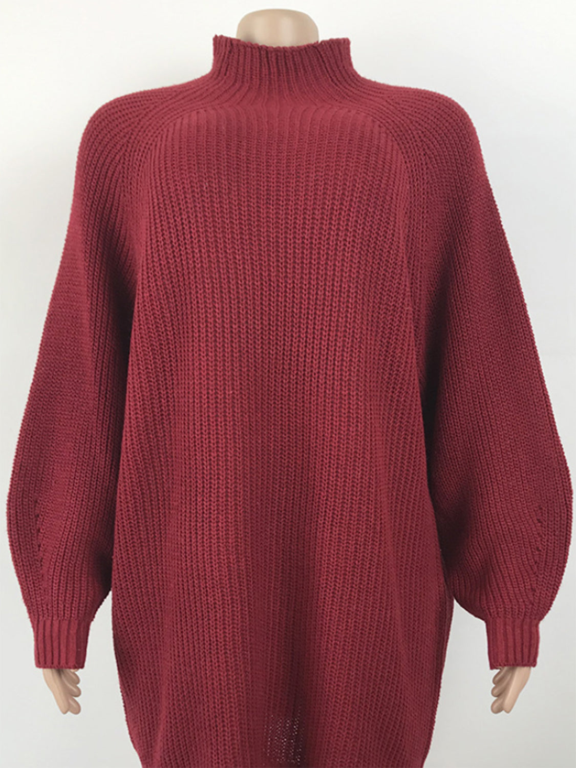 Mock Neck Dropped Shoulder Sweater Dress - The Goddess Galleries
