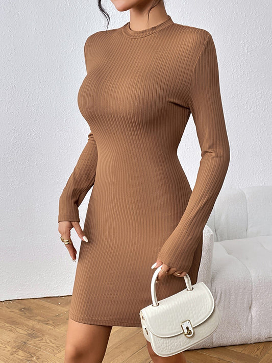 Honey Long Sleeve Ribbed Mini Dress - The Goddess Galleries
