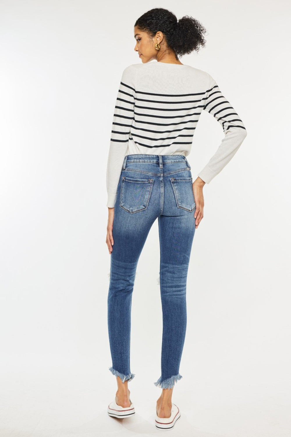 Kancan High Waist Distressed Raw Hem Ankle Skinny Jeans - The Goddess Galleries