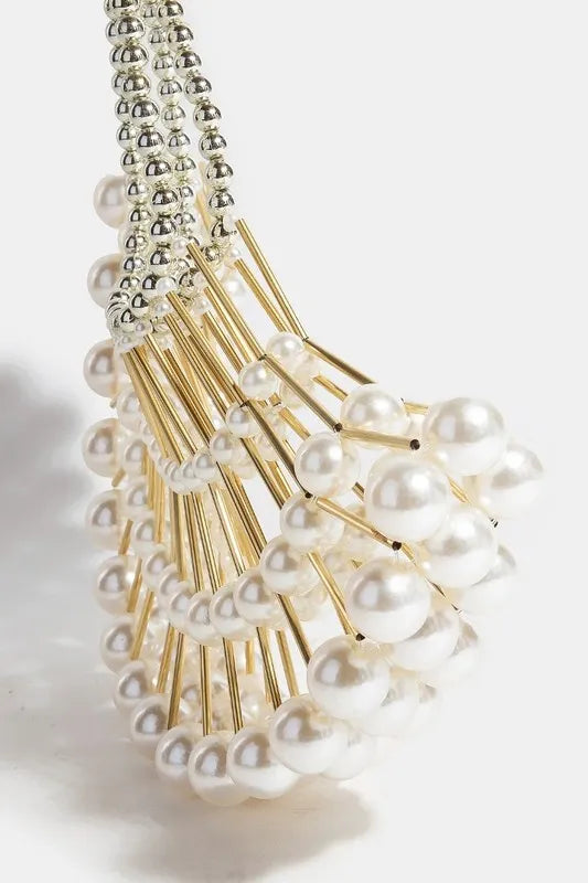 Fame Pearl and Metallic Tube Crescent Handbag - The Goddess Galleries