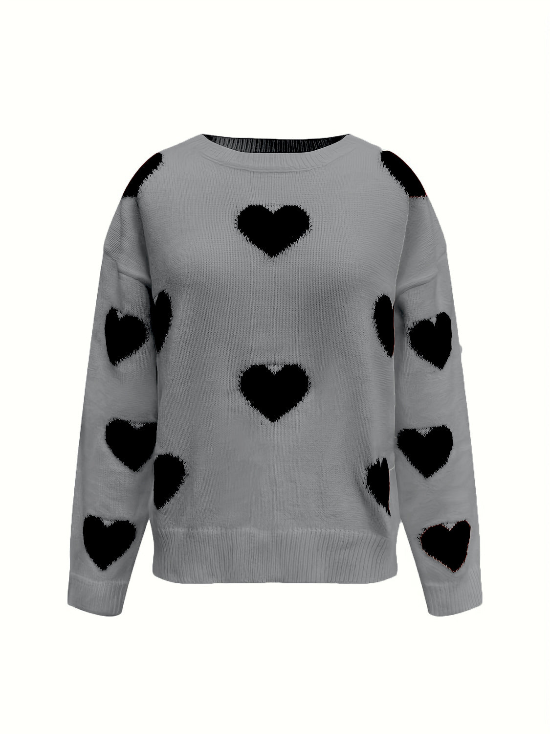 Valentine’s Day Heart Round Neck Long Sleeve Sweater - The Goddess Galleries
