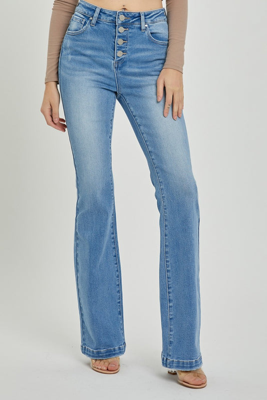RISEN Full Size High Rise Button Fly Bootcut Jeans - The Goddess Galleries