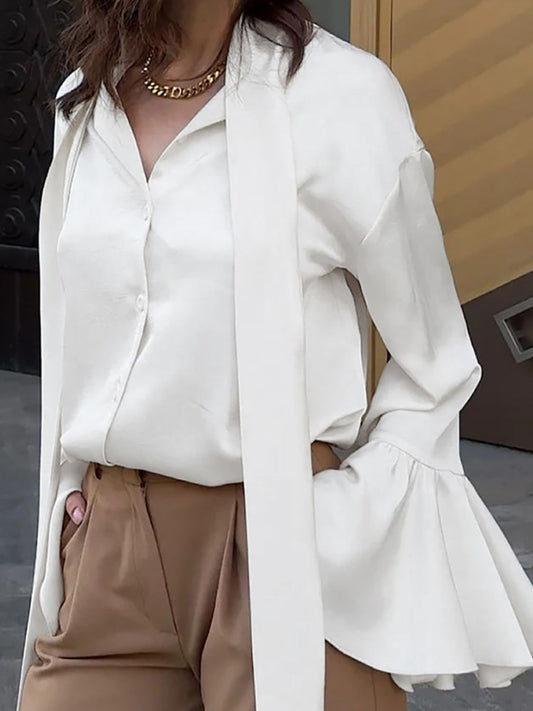 Button Down Flounce Sleeve Shirt - The Goddess Galleries