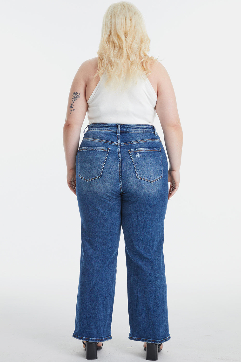 BAYEAS Full Size High Waist Two-Tones Patched Wide Leg Jeans - The Goddess Galleries