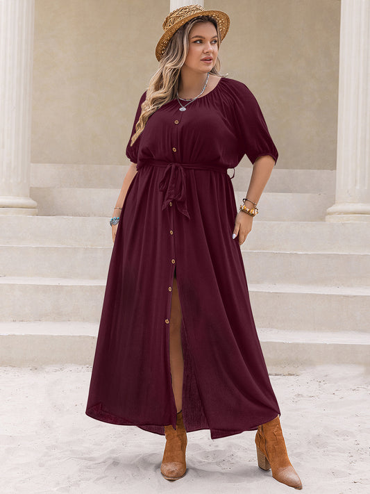 Plus Size Round Neck Half Sleeve Dress - The Goddess Galleries