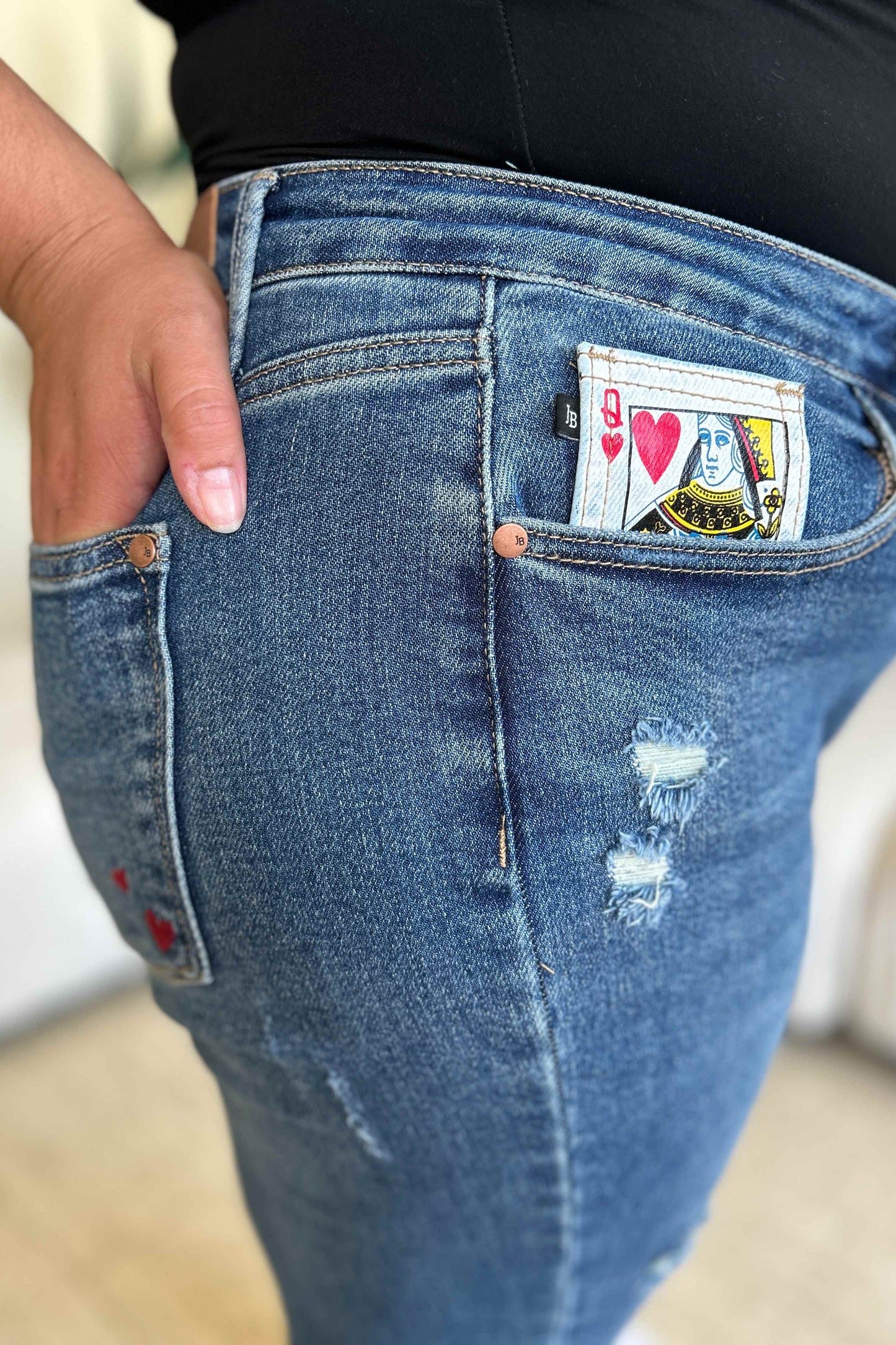 Judy Blue Full Size Queen Of Hearts Coin Pocket BF Jeans - The Goddess Galleries