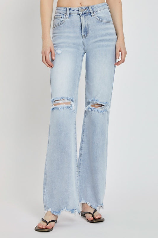 RISEN Full Size High Rise Distressed Wide Leg Jeans - The Goddess Galleries