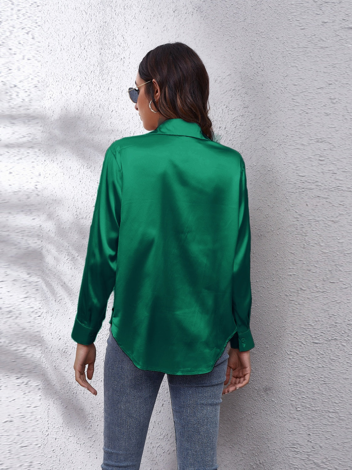 Collared Neck Buttoned Long Sleeve Shirt - The Goddess Galleries