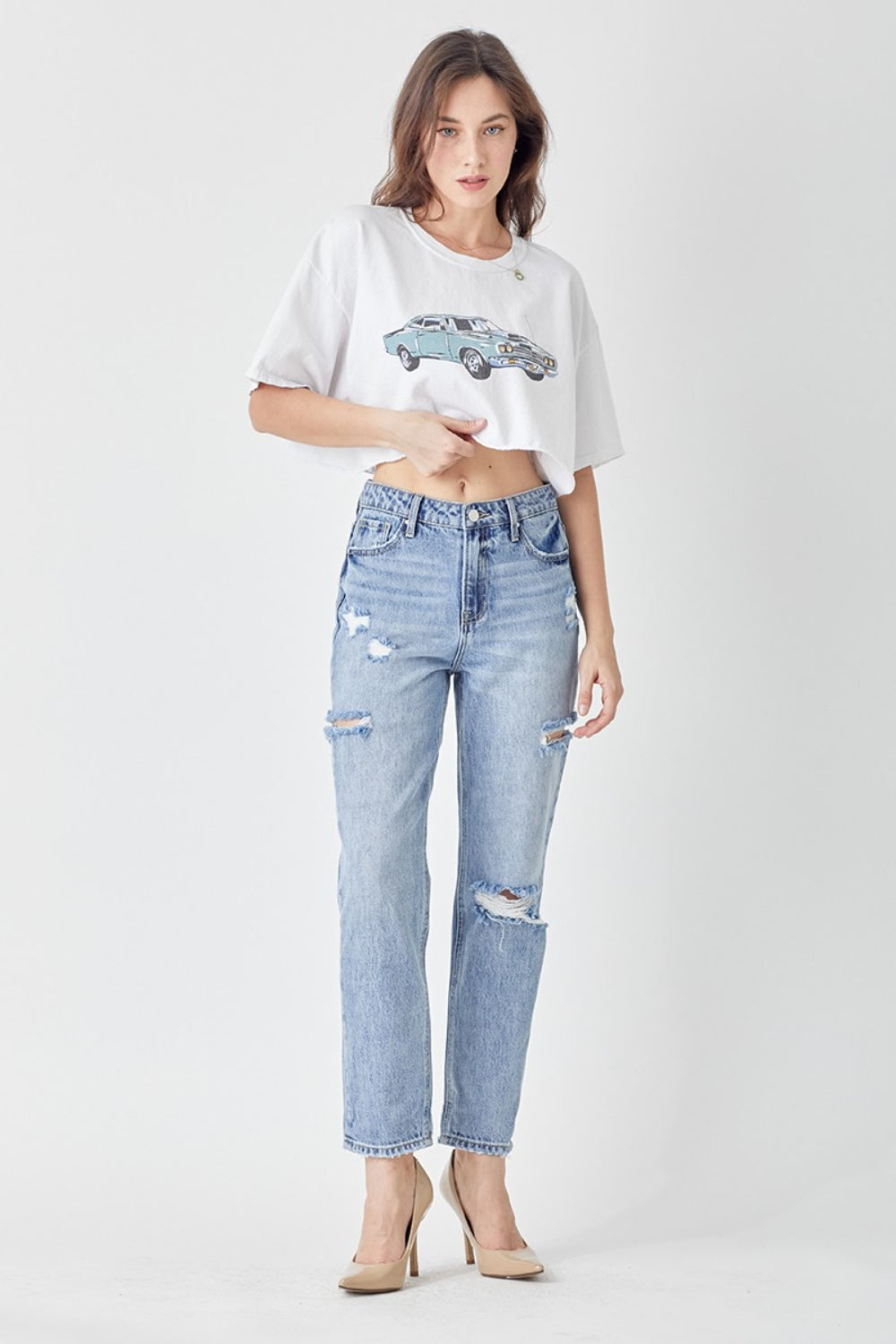 RISEN Distressed Slim Cropped Jeans - The Goddess Galleries