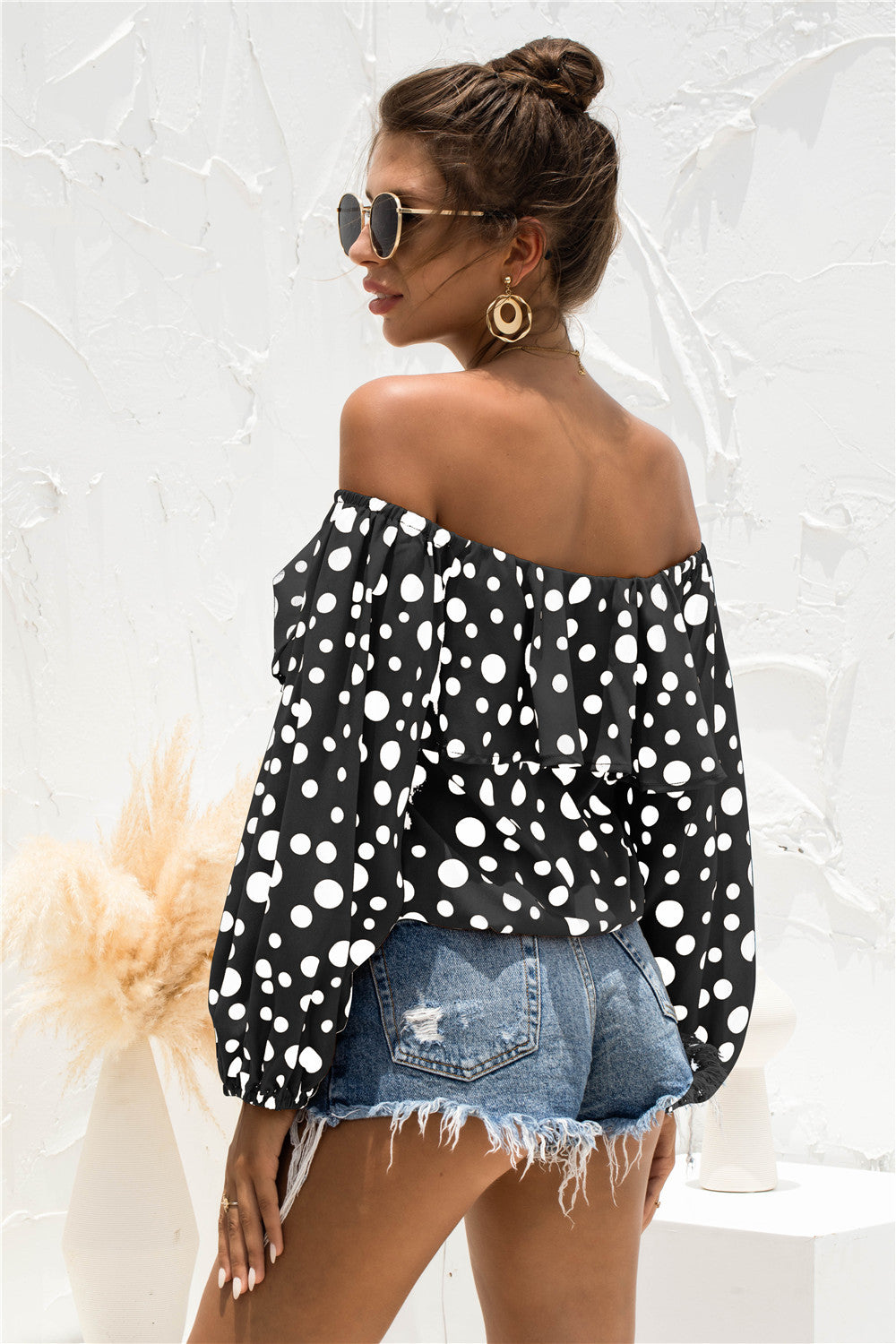 Polka Dot Off-Shoulder Layered Blouse - The Goddess Galleries