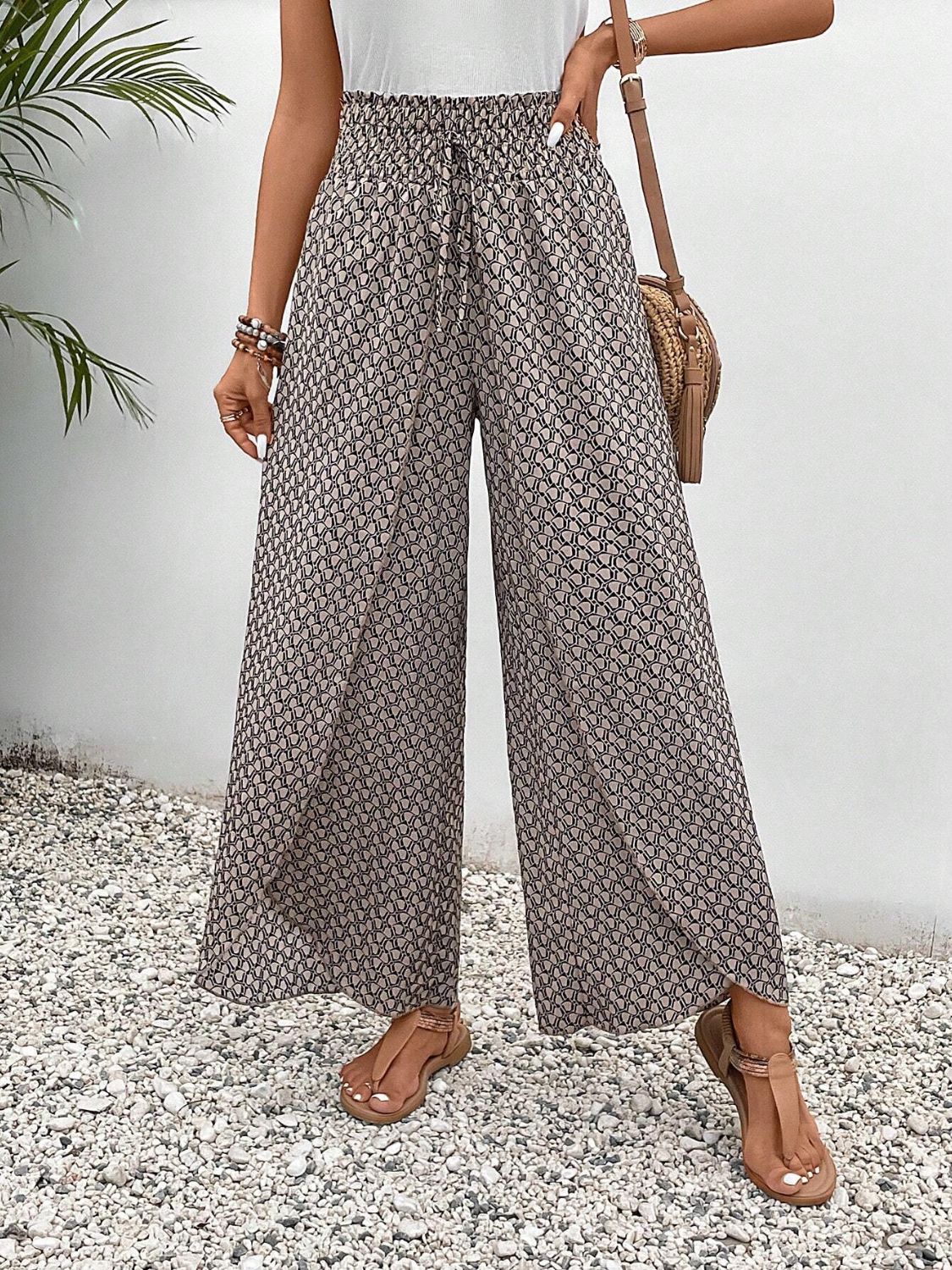 Tied Printed Wide Leg Pants - The Goddess Galleries