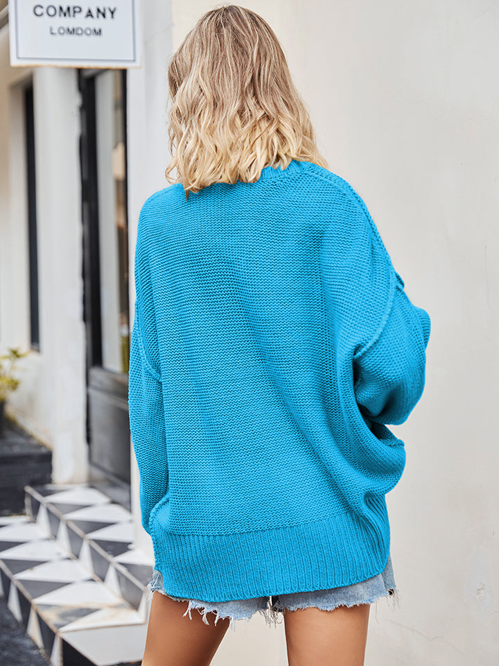 V-Neck Ribbed Dropped Shoulder Knit Top - The Goddess Galleries
