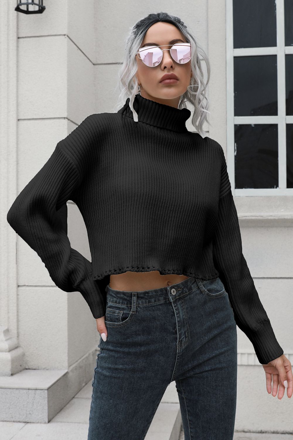 Turtleneck Dropped Shoulder Sweater - The Goddess Galleries