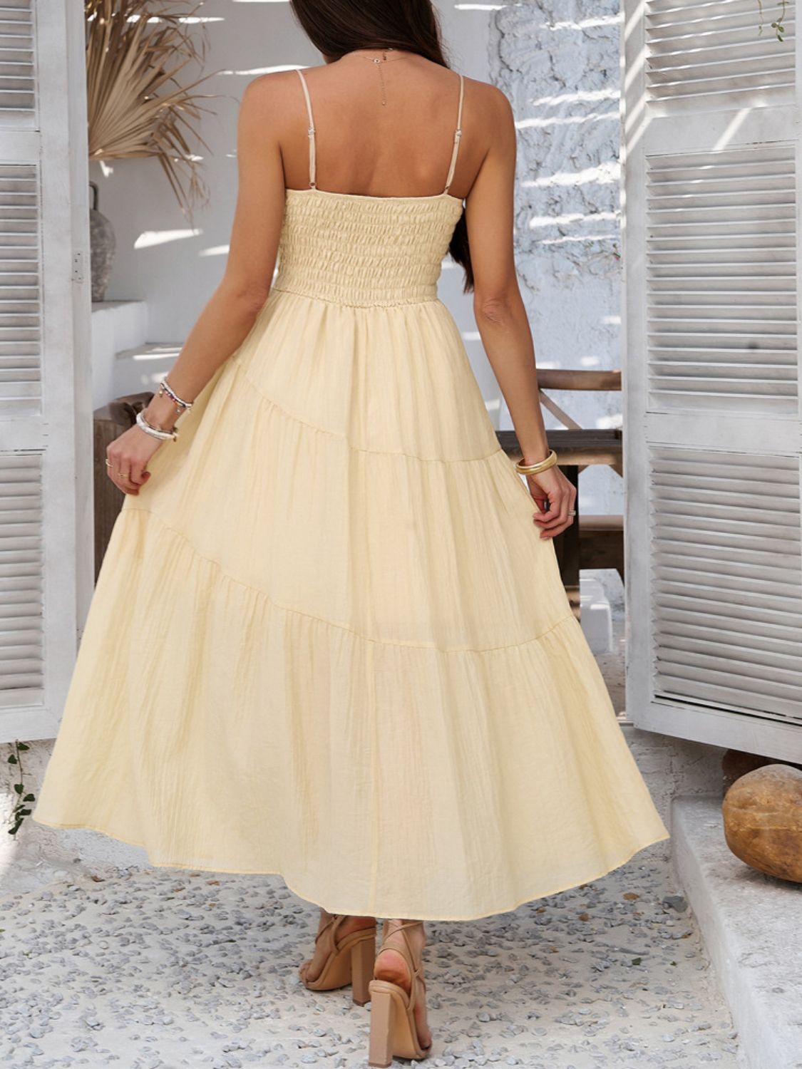 Devine Smocked Tiered Maxi Cami Dress - The Goddess Galleries