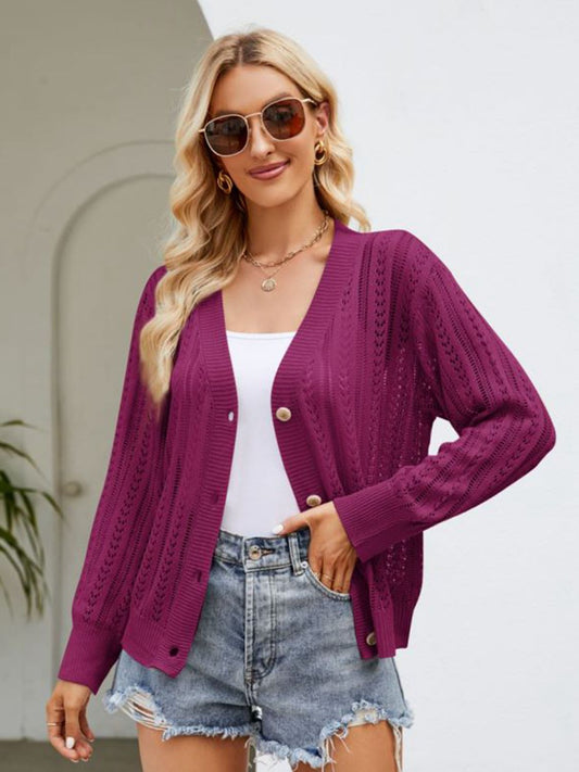 Button Down Ribbed Trim Cardigan - The Goddess Galleries