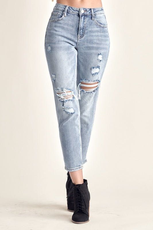 RISEN Distressed Slim Cropped Jeans - The Goddess Galleries