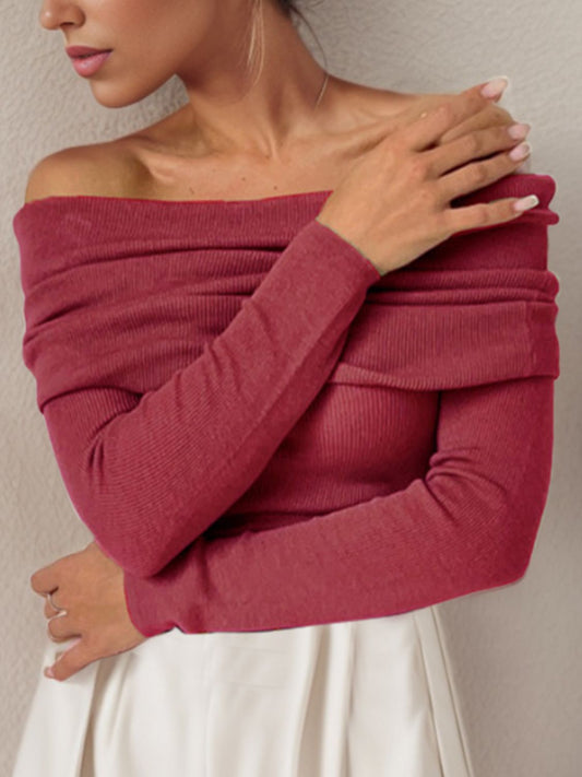 Off-Shoulder Long Sleeve Sweater - The Goddess Galleries