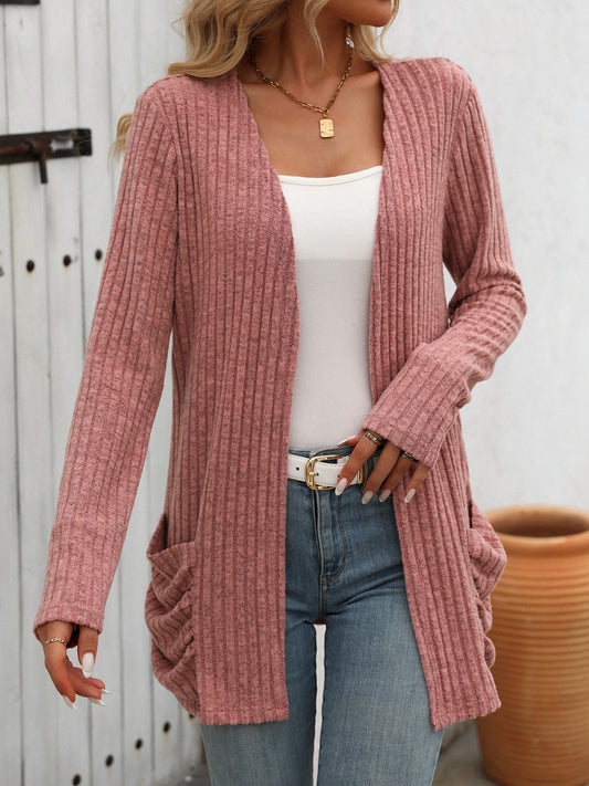 Mandy Open Front Long Sleeve Ribbed Cardigan - The Goddess Galleries