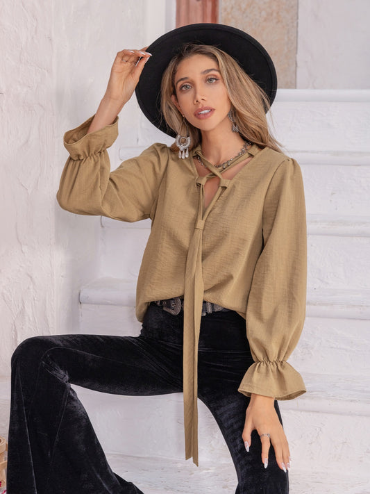 Ruched Flounce Sleeve Blouse - The Goddess Galleries