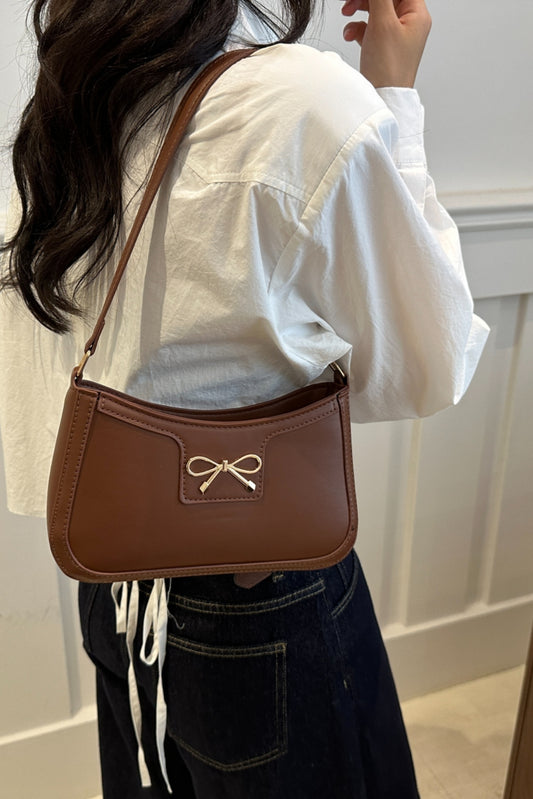 Bow Trim PU Leather Shoulder Bag - The Goddess Galleries
