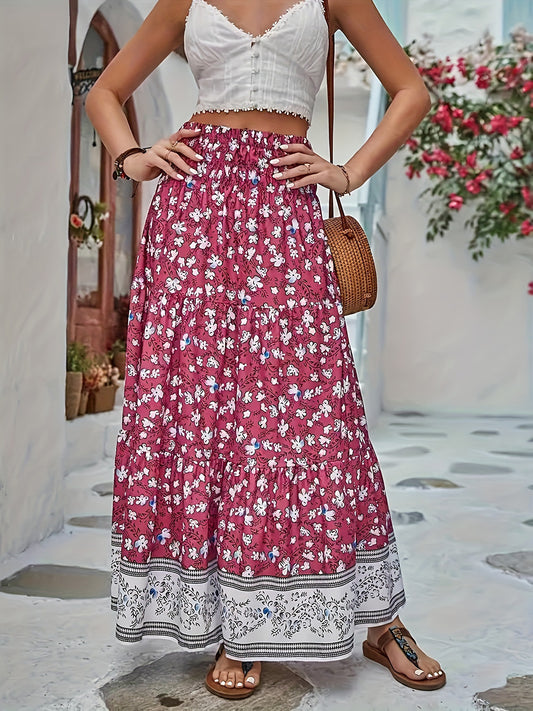 Full Size Tiered Printed Elastic Waist Skirt - The Goddess Galleries