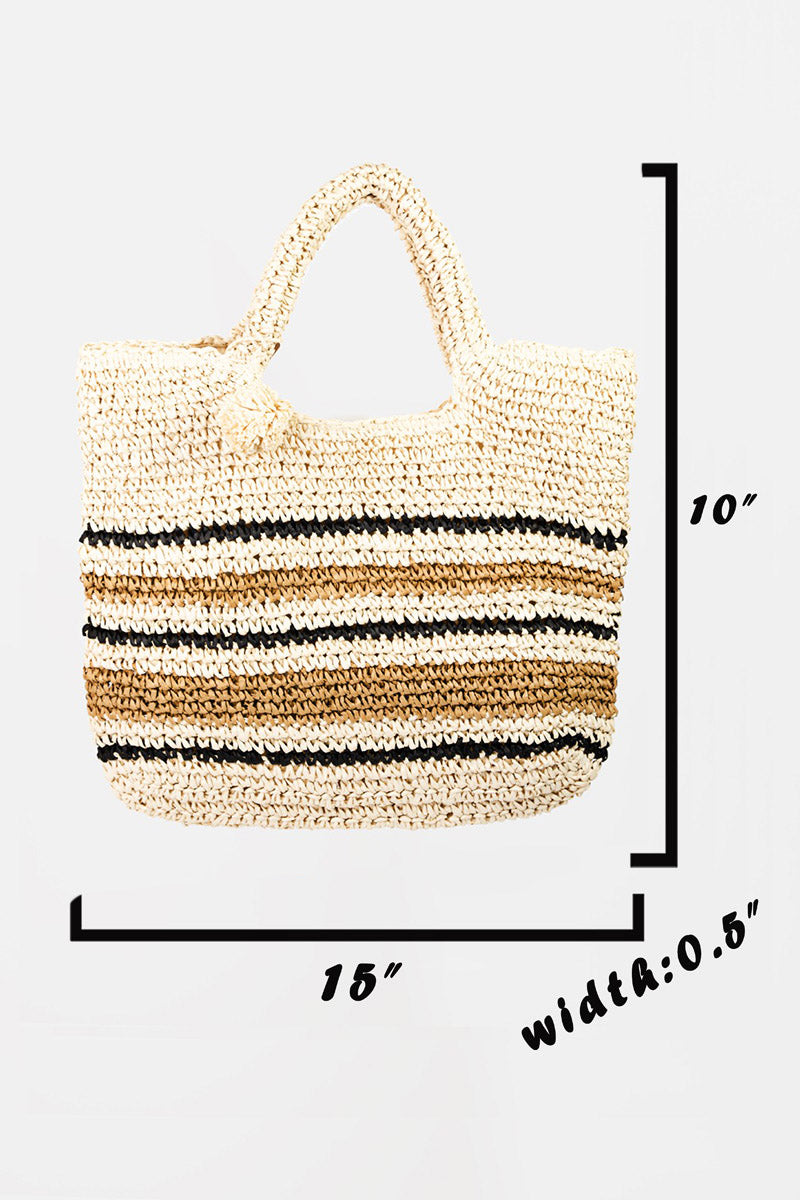 Fame Striped Straw Braided Tote Bag - The Goddess Galleries